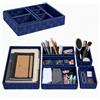 Generico OCEANO Set 6 Cestini Portaoggetti Intrecciati Organizzatore Cassetti Scrivania Multiuso Contenitori Modulari Tessuto Salvaspazio Bagno Trucchi Cancelleria Armadio (Blu)