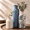 Winter Shore Vasi in Ceramica Vintage, Blu & Bianchi (Set da 3) | Tris di Vasi da Interno in Tre Altezze per Centrotavola Moderno, Bocca da 5,2 cm, Motivo Floreale Rustico
