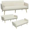 HOMCOM Divano Letto 3 Posti Effetto Velluto con Schienale Reclinabile Beige