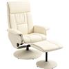 HOMCOM Poltrona Reclinabile fino 135° con Seduta Girevole Pouf Abbinato Crema
