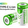 PALO Batteria Ricaricabile PALO 3.7V 14250 1200mWh, Batteria agli Ioni di Litio Ricaricabile USB con Punta Appuntita per Giocattoli, Contatori d'Acqua, Allarmi