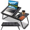 NONE Tavolino da Letto per Laptop con Gambe Pieghevoli, Vassoio Portatile con Supporto per Libri e Portabicchieri, Supporto per Notebook, Tavolino Pieghevole per Letto e Tappeto, per Leggere e Lavorare