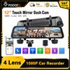 Podofo DVR per Auto con Schermo Touch da 12 Pollici, Dash Cam con Quattro Telecamere 4x1080P, Specchietto Retrovisore con GPS 360 ° Visione Notturna a Colori e in Bianco e Nero con Registrazione in