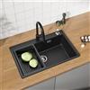 CECIPA max Lavello da cucina da incasso 70 x 45 cm, nero, in pietra artificiale, a vasca singola per spazi compatti e camper, con texture effetto granito, dispenser sapone e cestello di scarico, set completo per