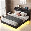 fangange Letto Matrimoniale Imbottito Fangange 140/160X200cm con Illuminazione LED USB, Letto Contenitore con Effetto Fluttuante, Letto Matrimoniale con Testiera Contenitore
