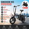 SINOHON Bicicletta elettrica pieghevole SINOHON M3, motore da 500W, batteria al litio rimovibile da 36V 10.4AH, velocità massima 30 km/h, pneumatici da 14", ideale per pendolari, viaggi, portatile, piccola,