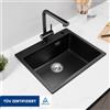 CECIPA max Lavello da cucina in granito 55*45*20cm, kit scarico lavello a 1 vasca, lavello da incasso sottopiano nero