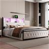 fangange Letto a piattaforma matrimoniale imbottito Fangange con luci LED RGB, testiera con porta USB e ricarica Type-C, 4 cassetti scorrevoli, letto in velluto trapuntato con doghe in legno, non richiede rete