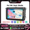 Podofo Autoradio Multimediale 8 Pollici 2 Din 6+128G/2+64G per Seat Altea/Toledo/Leon VW Golf/Pasta/Jatta/Bora/Scirocco Skoda Fabia/Yeti/Roomster/Praktic con Supporto per Telecamera di