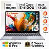 xia man Xiaman Laptop 15.6" con Intel Core I3 6100U, Windows 11 Pro, 16Gb Ram, 512Gb/1Tb SSD, Notebook Portatile per Ufficio e Studio