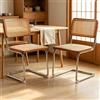 Rosahqnda Set di 2 sedie da pranzo cantilever Breuer in stile Mid-Century, sedie laterali in legno e rattan intrecciato con gambe tubolari in acciaio cromato, per sala da pranzo, cucina, soggiorno,