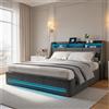 fangange Letto Imbottito Fangange con Contenitore e LED RGB, Letto Matrimoniale 140/160x200cm con Sollevamento Idraulico a Gas, Testiera Contenitore, Ricarica USB
