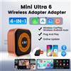 Carlinkit Mini Ultra 6 Adattatore Wireless 4-in-1 per Mirroring Schermo Wireless, Android Auto e CarPlay per Auto con CarPlay Cablato, Connessione Facile