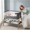 NONE Culla Co-Sleeping 2 in 1 con Lato in Rete Traspirante, Vassoio Portaoggetti Inferiore, Convertibile in Culla Indipendente e da Affiancare al Letto, Tessuto Grigio Scuro