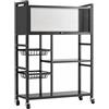 NONE Carrello da Cucina in Acciaio al Carbonio Resistente con Porta in Vetro Scanalato e Maniglia Dorata, Scaffale a 6 Ripiani 80×32×125cm, 2 Cestini in Rete Rimovibili, Ruote Girevoli a 360° Bloccabili °
