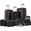 Joyway Set di Valigie Nere, Valigia Rigida in PP Resistente per Viaggi con Serratura TSA e Ruote Girevoli