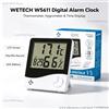 NONE WETECH W5611: sveglia digitale con termometro e igrometro per interni, display LCD per la misurazione di temperatura e umidità, funzione di registrazione dei valori massimi e minimi, alimentata a
