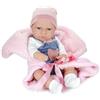 HUNGARY TOYS Bambolotto,Eva Collection, con salopette blu e copertina rosa,Hungary Toy,eta 3+