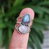 Anello In Argento Sterling 925 Con Pietra Luna E Labradorite Di Tutte Le Misure