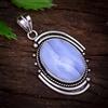 Incredibile Blu Pizzo Agata Gemma 925 Argento Sterling Mano Ciondolo 5.1cm