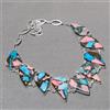Collana bigiotteria moda pietra preziosa turchese rame ostrica spinosa 18"...