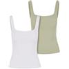 Urban Classics Ladies Wide Neck Rib Top 2-Pack Donna Top Nero 95% Cotone, 5% Spandex Slim Fit