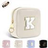 Playexen Trousse per Trucchi Donna Personalizzata Iniziale Piccola Borsa da Cosmetici Beauty Case da Viaggio Accessori Pochette Trucchi Organizer in Velluto a Coste Regalo per Ragazza Amica Compleanno Beige K