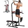 HOMCOM Power Tower Pieghevole, Panca Piana Regolabile, Rack Palestra | Multifunzione, Barre per Dip e Trazioni, Altezza Regolabile 7 Livelli, in Acciaio, Allenamento Fitness Casa Palestra