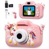 Azyvum Macchina Fotografica Bambini,2.0 Pollici Schermo Mini Ricaricabile Fotocamera Digitale,1080P HD Videocamera Regalo Giocattolo di Natale & Compleanno per Ragazze Ragazzi 3-10 Anni,con Scheda 64GB