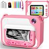 Uleway Macchina Fotografica Istantanea per Bambini,Digitale Fotocamera Instant Print 1080P HD Videocamera Obiettivo Fotocamera con 32GB Scheda SD, 5 Penne colorate，Regalo di Compleanno(Rosa)…