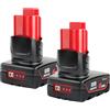 Waitley 2X M12B6 Batteria 6,0Ah 12V per Milwaukee M12，Li-ion | Indicatore LED · Compatibile con 48-11-2401/2411/2412/2420 e con utensili 12 V per Milwaukee