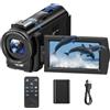 CAMWORLD Camcorder 5K 48MP Videocamera YouTube Vlogging, Visione Notturna Webcam, zoom digitale 16X, Schermo Tattile 3" 270°, Camera Vlog con luce di riempimento, telecomando, Batteria per Principianti