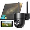 SEHMUA 4G LTE Telecamera Esterno senza Fili, 2K Solare con Sim | 360 PTZ Videocamera Sorveglianza senza wifi con Pannello Solare e Batterie, Visione Notturna, PIR Rilevamento, IP66