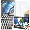 Zenacolor - Kit Colori Acrilici per Dipingere - 24 Acrilici per Dipingere | Set Pittura Artisti Professionali · 40 pezzi : 24 colori + 5 Tele + 10 Pennelli + 1 Tavolozza Colori