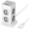 TESSAN Ciabatta Multipresa con USB 20W, Multipresa 8 Prese IT 16A | Torretta Multipresa Protezione Sovratensione con Interruttore e Prolunga Elettrica 2 Metri, 3680W Presa, Girgio