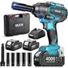 Seesii 1200 N·m Avvitatore a Impulsi 1/2", avvitatore a impulsi elettrico brushless ad 2 batterie 4000 mAh con caricatore rapido, pistola a impulsi con 5 bussole, per auto, camion, officina, garage