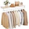 SONGMICS Appendiabiti da Parete, Barra Appendiabiti con Mensola da Muro, Portata Totale 35 kg, 28 x 109 x 13,2 cm, Camera da Letto Cabina Armadio, Beige Naturale e Bianco Nuvola HSR135W01