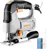 DEKOPRO Seghetto Alternativo Elettrico: DEKOPRO 550W Seghetto per Legno con 6 Velocità Variabili da 800 a 3000 Tagli al Minuto, con Luce LED, Taglio Inclinato ±45° e 8 Lame per Legno, Metallo e Plastica
