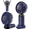 Jsdoin - Mini ventilatore portatile, ricaricabile tramite USB, 5 velocità, a batteria, pieghevole, da scrivania, con display LED, per casa, ufficio, camera da letto, viaggi e all'aperto（Blu scuro）