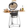 Klarstein Queensize Kamado Grill, Barbecue in Ceramica a Uovo per Grigliare, Cottura Lenta, Affumicare e Cuocere, Ripiani Laterali Rimovibili, Ceramica/Acciaio/Bambù, Termometro 0-450°C, 3 Ruote, Nero