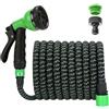 XIBALOM Tubo Giardino Estensibile 15m (50FT), Tubo Irrigazione Espandibile Flessibile Anti Attorcigliamento con Pistola Spruzzo 8 Funzioni, Canna Acqua con Adattatori 1/2" 3/4", per Giardino e Lavaggio Auto