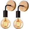 DAXGD 2 Pezzi Lampada da Parete Interno E27 Applique da Parete in Legno | E27 Vintage Lampada a Muro Legno E27 per Camera da Letto, Corridoio, Soggiorno, Ristorante (Senza Lampadine)