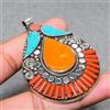 Ciondolo gioiello nepalese regalo cabochon turchese tibetano corallo giallo...