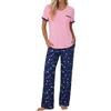 Ocextami Pigiama Donna Estivo Cotone Manica Corta e Pantaloni Lunghi | Set Due Pezzi con Top Scollo a V e Pantalone Largo con Tasche, Comodo per Dormire, Rilassarsi e Stare in Casa