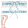AUYAO Giarrettiera Sposa Blu con Pizzo e Cristalli - 1/2 Pz Reggicalze Donna per Matrimonio, Addio al Nubilato e Feste, Elegante e Regolabile (37-65cm), Simbolo di Fedeltà e Purezza