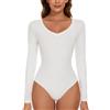 SLIMBELLE Body Donna Maniche Lunghe Scollo a V Body Manica Lunga Donna Sexy Body Elegante Donna Tinta Unita Basic Bodysuit Top Elasticizzato Jumpsuits