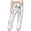 BSBUY Pantaloni Metallizzati da Donna, Pantalone da Jogging con Glitter Anni '80 Anni '90, Lucidi Pants a Gamba Larga Retrò da Donna, Hip Hop Riflettente Pantaloni per Carnevale, Cosplay, Discoteca