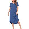 Nieery Camicia Notte Donna Cotone Maniche Corte Scollo a V con Tasca | Abbigliamento da Casa Lungo Donna Vestito da Notte Cotone Spacchi Laterali