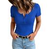 Zeagoo Maglietta da donna, slim fit, con scollo rotondo, a coste, Henley Shirts a maniche corte, casual, estiva, XS-XL