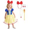 BSBUY Snow Principessa Costume, Vestito Biancaneve Bambina, 5PZ Bianco Neve Costume Set con Cerchietto Scettro Collana e Orecchini, Vestito Principessa per Ragazze Carnevale Natale Halloween Cosplay